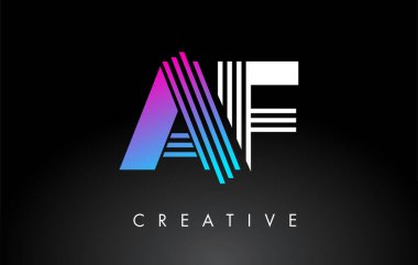 AF Beyaz Mor Çizgili Harf Logosu. Yaratıcı Satır Harfleri Vektör Şablonu.