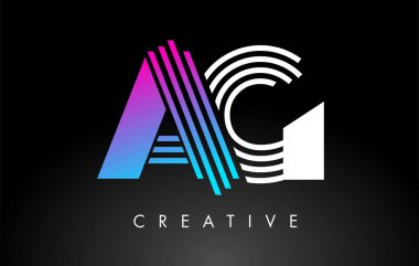 AG Beyaz Mor Çizgiler Harfi Logosu. Yaratıcı Satır Harfleri Vektör Şablonu.