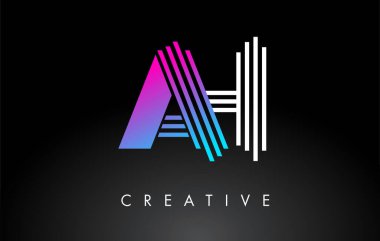 AH Beyaz Mor Çizgili Harf Logosu. Yaratıcı Satır Harfleri Vektör Şablonu.