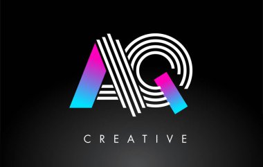 AQ Beyaz Mor Çizgiler Harfi Logosu. Yaratıcı Satır Harfleri Vektör Şablonu.
