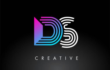 DS White Purple Lines Harf Logosu. Yaratıcı Satır Harfleri Vektör Şablonu.