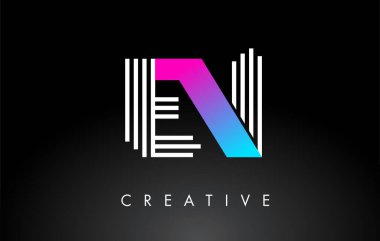 EN White Purple Lines Harfi Logosu. Yaratıcı Satır Harfleri Vektör Şablonu.