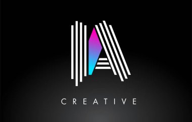 İç İşleri Beyaz Mor Çizgiler Harfi Logosu. Yaratıcı Satır Harfleri Vektör Şablonu.