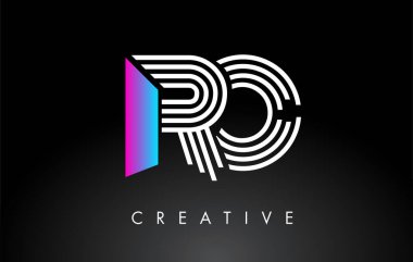 RO Beyaz Mor Çizgiler Harfi Logosu. Yaratıcı Satır Harfleri Vektör Şablonu.