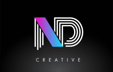 ND Beyaz Mor Çizgili Harf Logosu. Yaratıcı Satır Harfleri Vektör Şablonu.