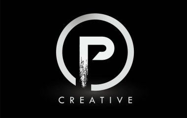 Beyaz P Fırça Harf Logosu Tasarımı. Yaratıcı Fırça Harfleri Simgesi logosu.