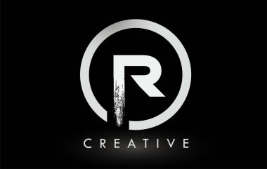 Beyaz R Fırça Harf Logosu Tasarımı. Yaratıcı Fırça Harfleri Simgesi logosu.