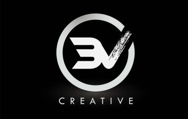 Beyaz BV Fırça Mektup Logosu Tasarımı. Yaratıcı Fırça Harfleri Simgesi logosu.