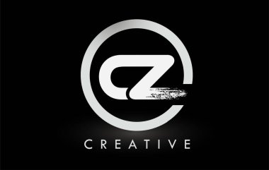 Beyaz CZ Fırça Harf Logosu Tasarımı. Yaratıcı Fırça Harfleri Simgesi logosu.