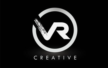 Beyaz VR Fırça Harf Logosu Tasarımı. Yaratıcı Fırça Harfleri Simgesi logosu.