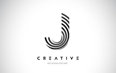 J Hatları Warp Logosu Tasarımı. Siyah Dairesel Çizgilerle Harf Simgesi.