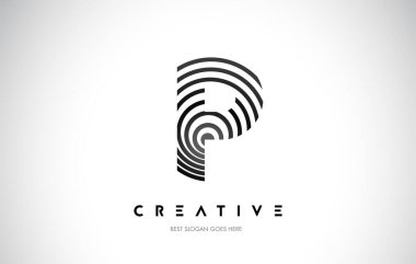 P Hatları Warp Logosu Tasarımı. Siyah Dairesel Çizgilerle Harf Simgesi.