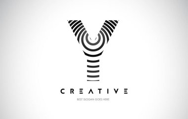 Y Hatları Warp Logosu Tasarımı. Siyah Dairesel Çizgilerle Harf Simgesi.