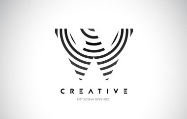 W Hatları Warp Logosu Tasarımı. Siyah Dairesel Çizgilerle Harf Simgesi.