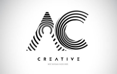 AC Hatları Warp Logosu Tasarımı. Siyah Dairesel Çizgilerle Harf Simgesi.
