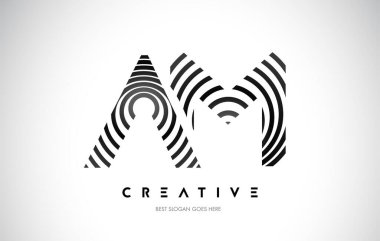 AM Lines Warp Logosu Tasarımı. Siyah Dairesel Çizgilerle Harf Simgesi.