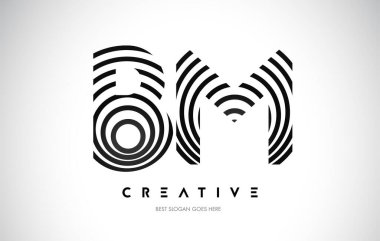 BM Çizgileri Warp Logosu Tasarımı. Siyah Dairesel Çizgilerle Harf Simgesi.