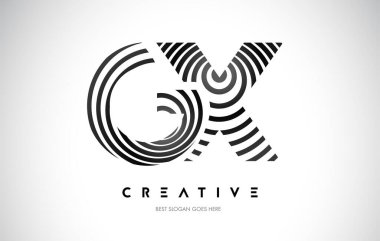 GX Hatları Warp Logosu Tasarımı. Siyah Dairesel Çizgilerle Harf Simgesi.