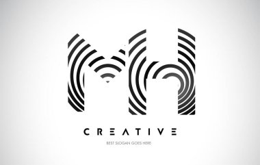 MH Hatları Warp Logosu Tasarımı. Siyah Dairesel Çizgilerle Harf Simgesi.