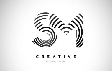 SM Lines Warp Logosu Tasarımı. Siyah Dairesel Çizgilerle Harf Simgesi.