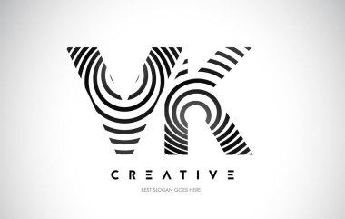 VK Hatları Warp Logosu Tasarımı. Siyah Dairesel Çizgilerle Harf Simgesi.