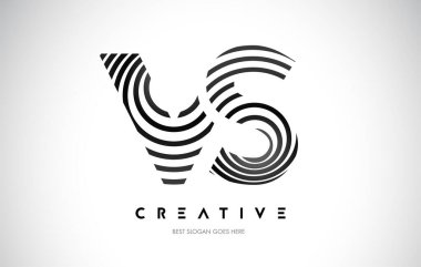 VS Lines Warp Logosu Tasarımı. Siyah Dairesel Çizgilerle Harf Simgesi.