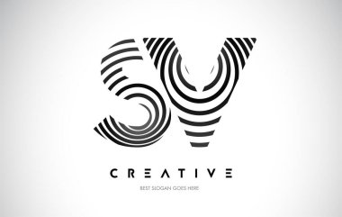 SV Hatları Warp Logosu Tasarımı. Siyah Dairesel Çizgilerle Harf Simgesi.