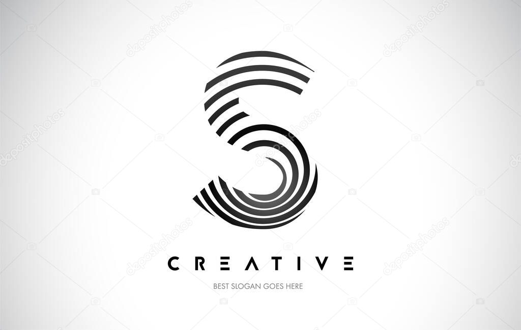 S Lines Warp Logo Design. Letter Icon Made with Black Circular Lines.