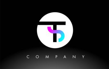 Mor siyah TS logosu. Harf Tasarım Vektörü.