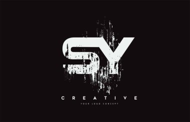 SY S Y Grunge Fırça Harf Logosu Tasarımı Beyaz Renk Vektör İllüstrasyonu.