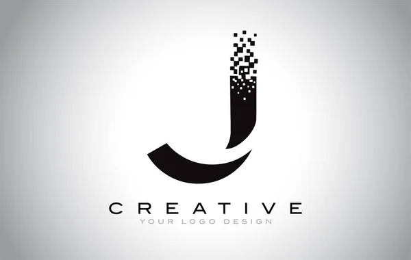 Eerste Letter Logo Design Met Digitale Pixels Zwart Wit Kleuren — Stockvector