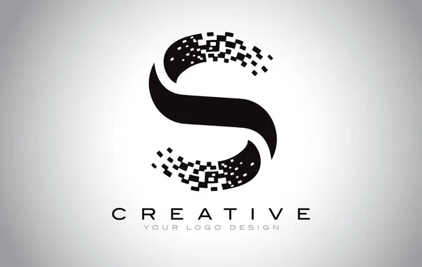 Carta Inicial Logo Design Com Pixels Digitais Cores Preto Branco — Vetor de Stock