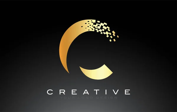Eerste Letter Logo Design Met Digitale Pixels Gouden Kleuren — Stockvector