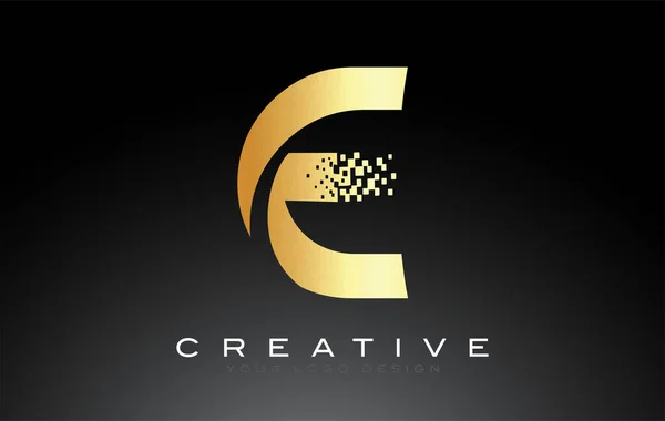 Initial Letter Logo Design Digital Pixels Golden Colors — Stock Vector