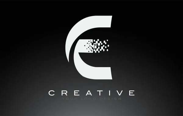 E初期文字ロゴデザインとデジタルピクセルで黒と白の色 — ストックベクタ