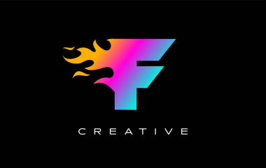 F harfi alev Logo tasarımı. Yangın Logo yazı kavramı.