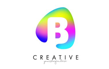 Renkli Gökkuşağı B Harf Logosu Tasarımı Oval Şekil.