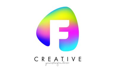 Renkli Gökkuşağı F Harfi Logo Tasarımı Oval Şekil.