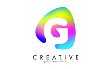 Renkli Gökkuşağı G Harf Logosu Tasarımı Oval Şekil.