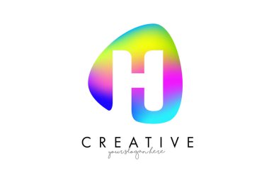 Oval Şekli Renkli Gökkuşağı H Harf Logosu Tasarımı.