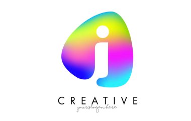 Renkli Gökkuşağı I Harf Logosu Tasarımı Oval Şekil.