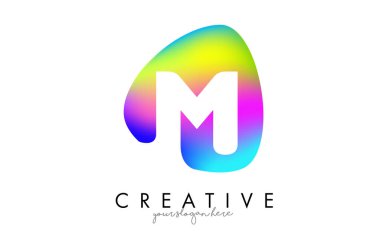 Renkli Gökkuşağı M Harfi Logo Tasarımı Oval Şekil.