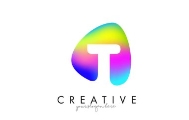 Renkli Gökkuşağı T Harfi Logo Tasarımı Oval Şekil.