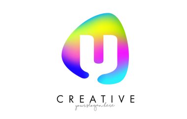 Oval Şekli Renkli Gökkuşağı U Harf Logosu Tasarımı.