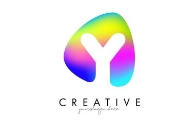 Renkli Gökkuşağı Y Harf Logosu Tasarımı Oval Şekil.