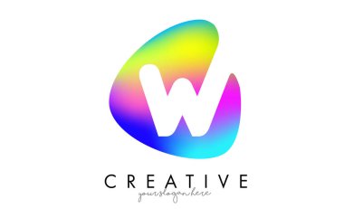 Renkli Gökkuşağı W Harf Logosu Tasarımı Oval Şekil.