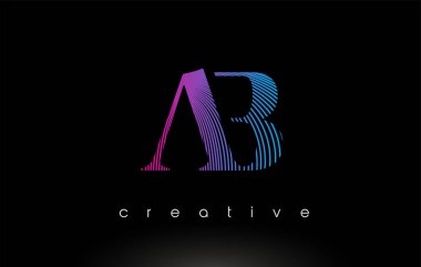 Çoklu Satır ve Mor Mavi Renkli AB Logo Tasarımı.