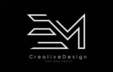 EM E M Harf Logosu Beyaz Renkler Tasarımı. 