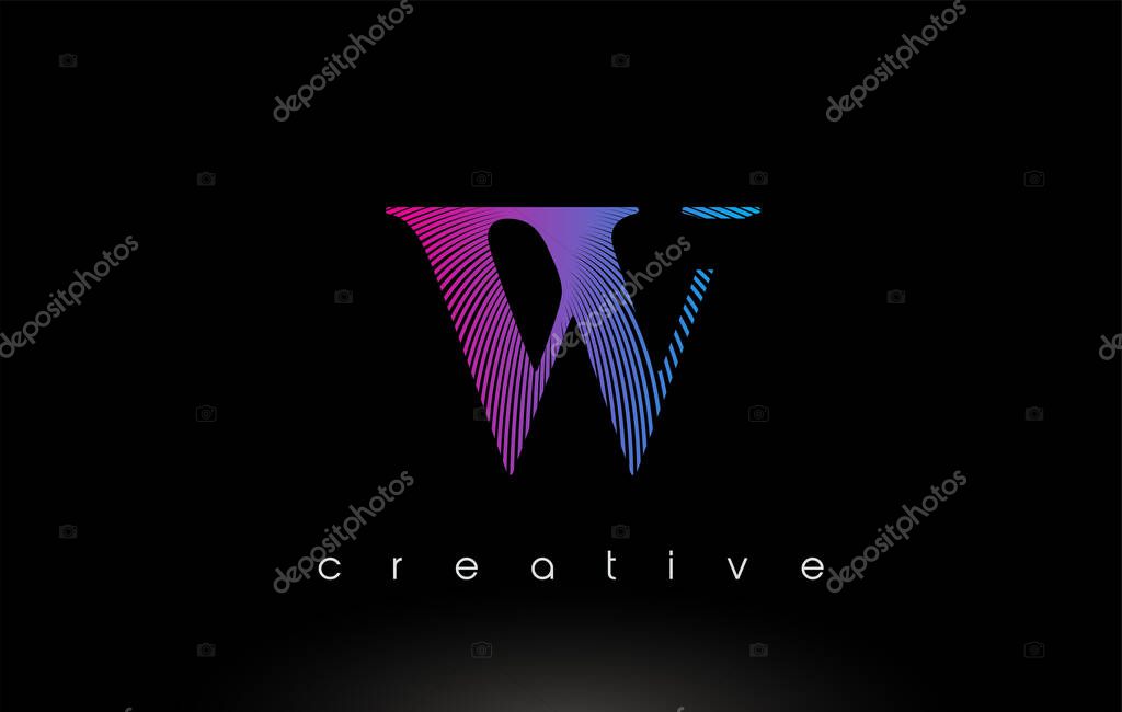 W Logo Design With Multiple Lines and Purple Blue Colors.