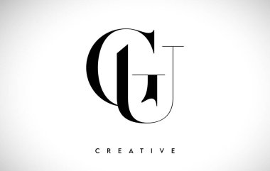 Siyah ve Beyaz Renk Vektör İllüstrasyonunda Serif Yazı Tipi ile UG Sanatsal Harf Logosu Tasarımı